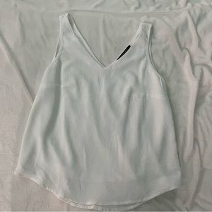 White Deep V-Neck Flowy Work Blouse